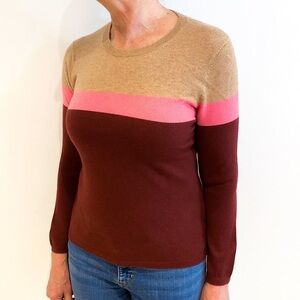 Lands' End Cashmere Colorblock Sweater in Tan, Pink, and Burgundy LP
